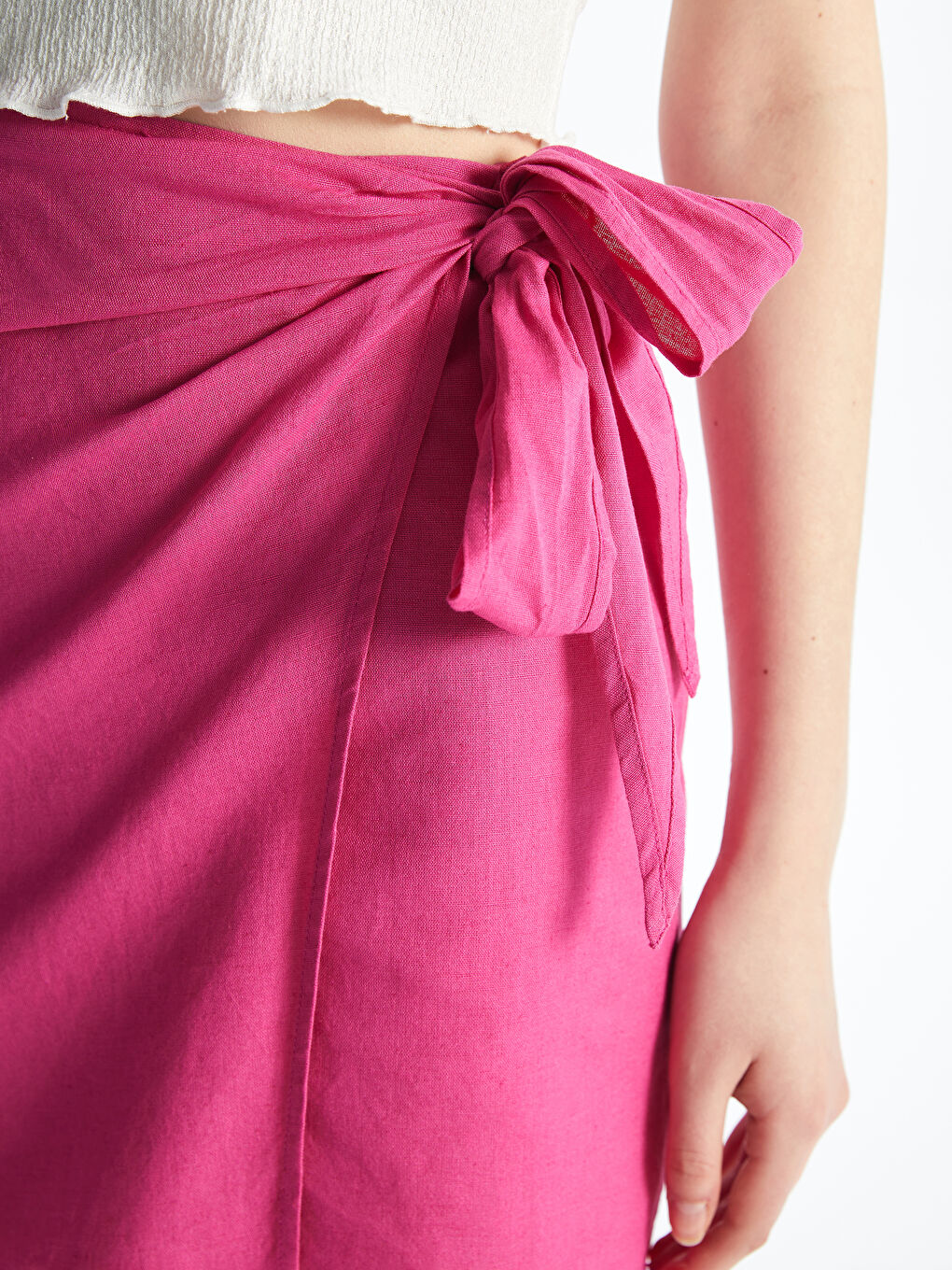Women's Plain Linen Blend Skirt with Waist Tie -S4JR18Z8-R29