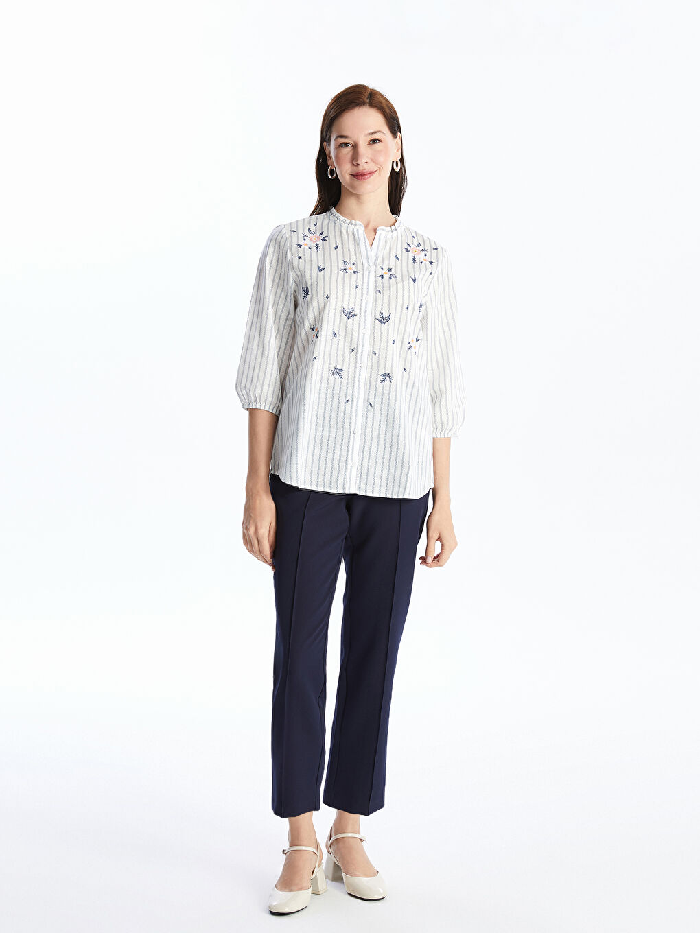 Notch Neck Striped Women's Blouse -S4JR26Z8-LEN