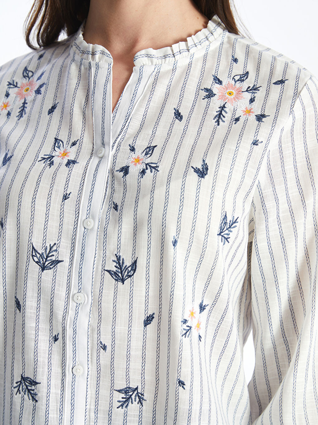 Notch Neck Striped Women's Blouse -S4JR26Z8-LEN