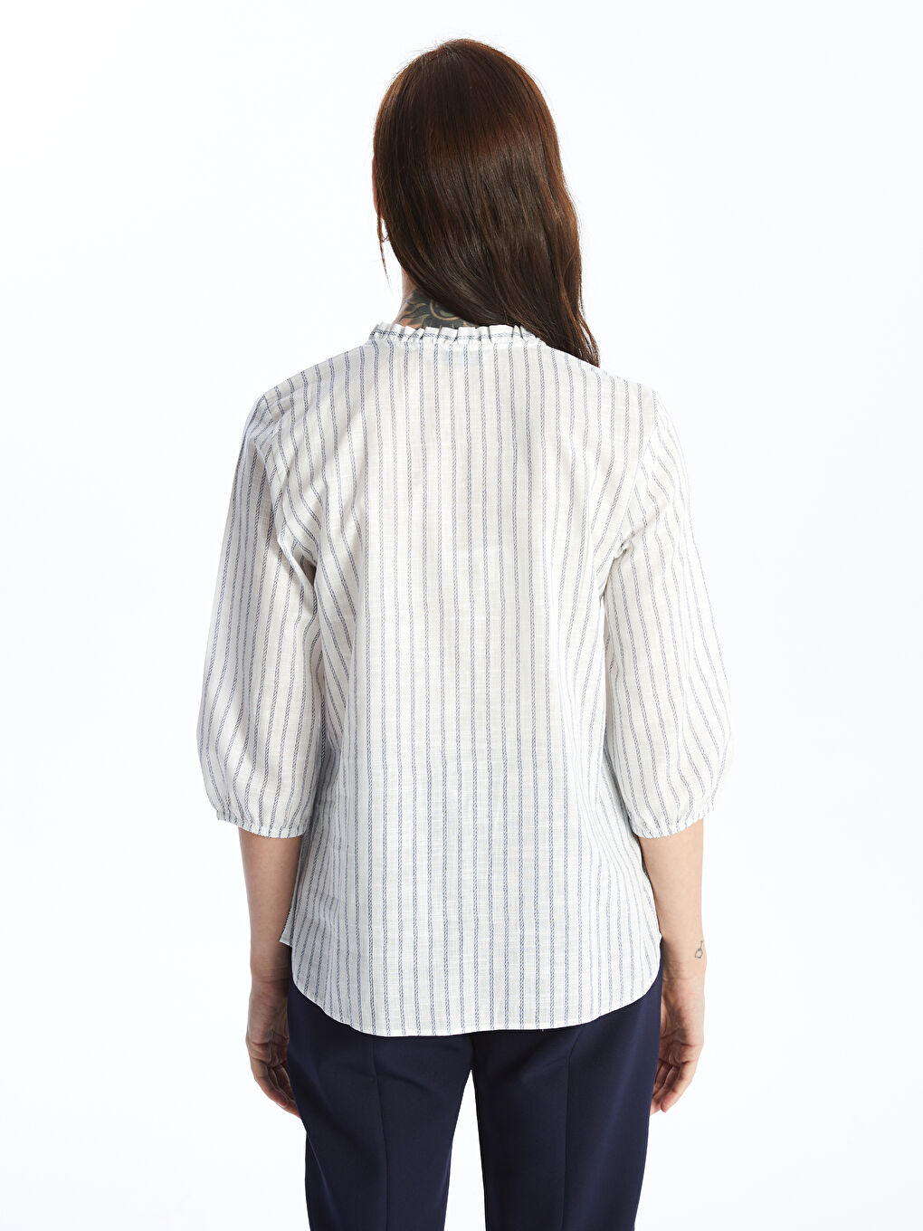 Notch Neck Striped Women's Blouse -S4JR26Z8-LEN