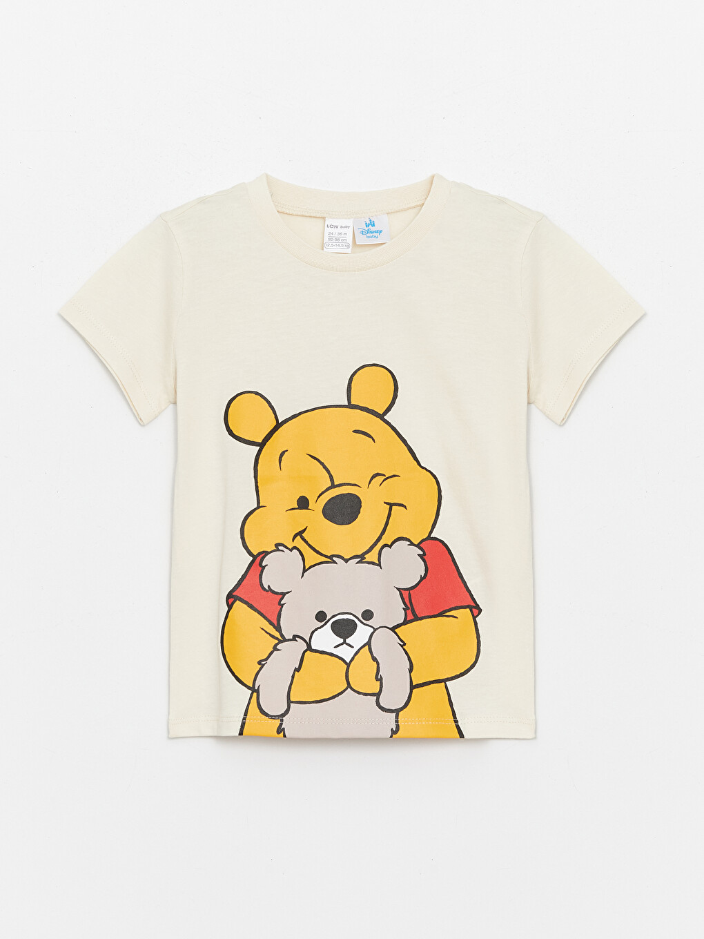 Bej Bisiklet Yaka Kısa Kollu Winnie the Pooh Baskılı Erkek Bebek Tişört