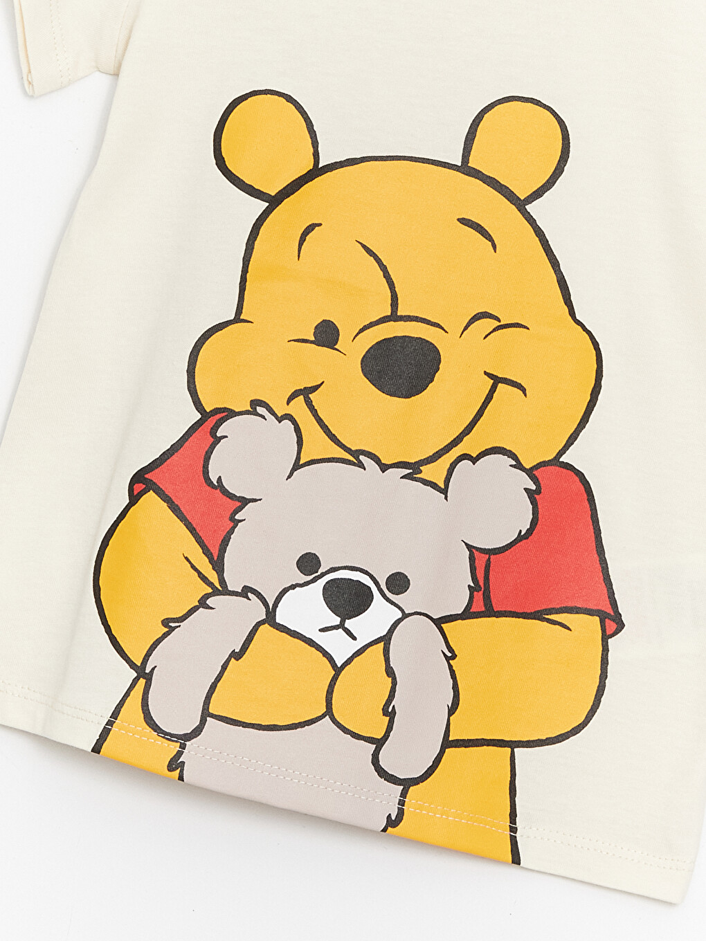 Bej Bisiklet Yaka Kısa Kollu Winnie the Pooh Baskılı Erkek Bebek Tişört-2