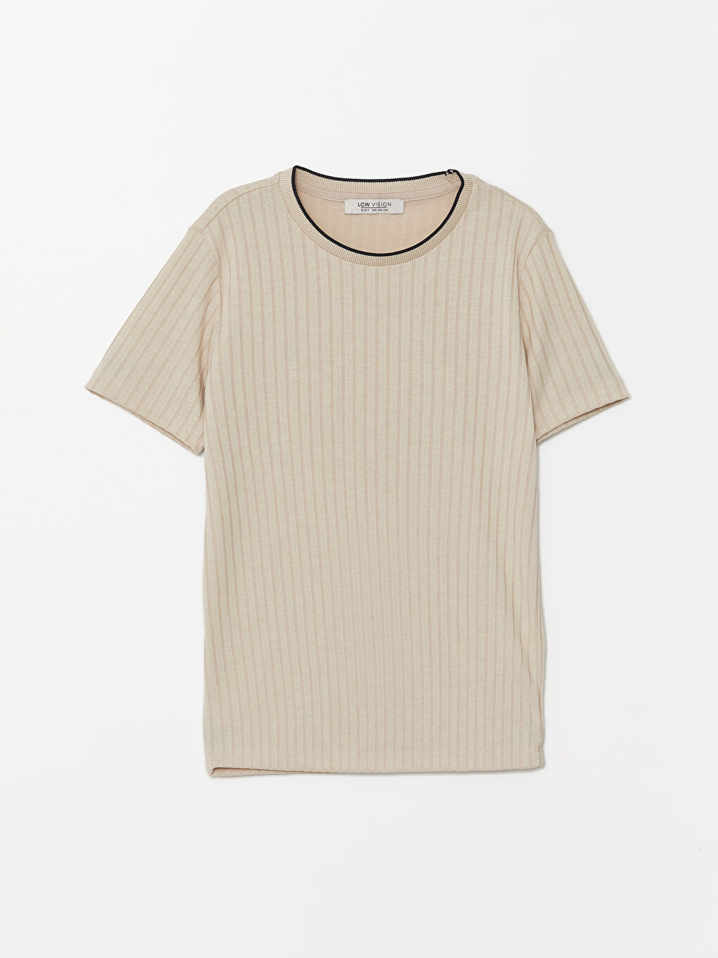 Bej Bisiklet Yaka Kısa Kollu Erkek Çocuk Tişört