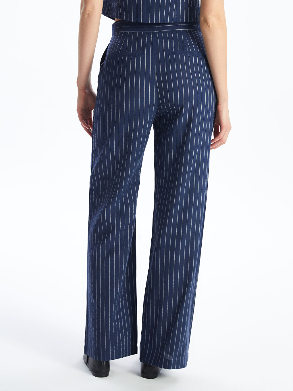Standard Fit Striped Linen Blend Women's Trousers -S4JR49Z8-LGS