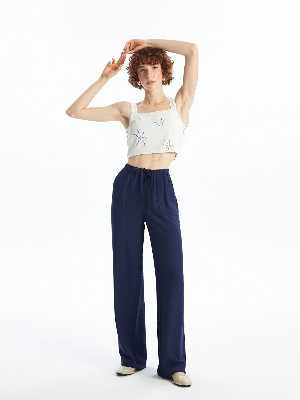 Elasticated Waist Plain Wide Leg Women's Trousers