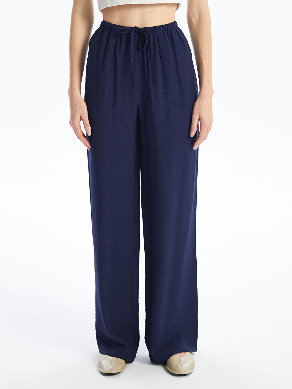 Elasticated Waist Plain Wide Leg Women's Trousers-1