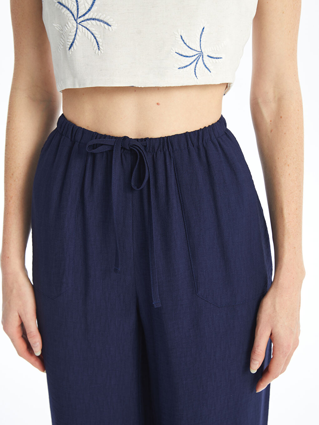 Elasticated Waist Plain Wide Leg Women's Trousers-2