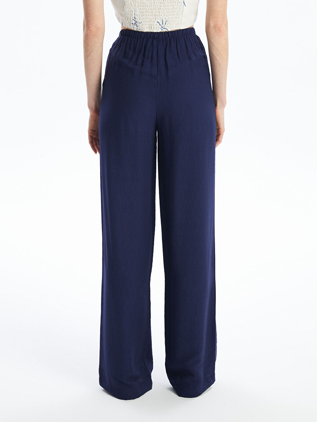 Elasticated Waist Plain Wide Leg Women's Trousers-3