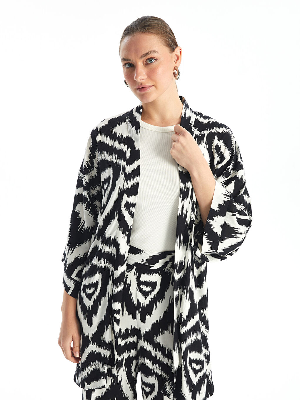 Shawl Collar Patterned Oversize Women's Kimono