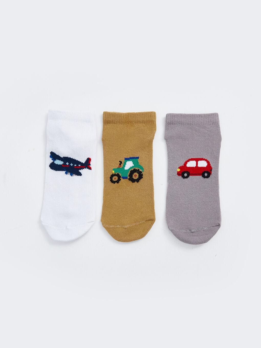 Gri Baskılı Erkek Bebek Patik Çorap 3'lü