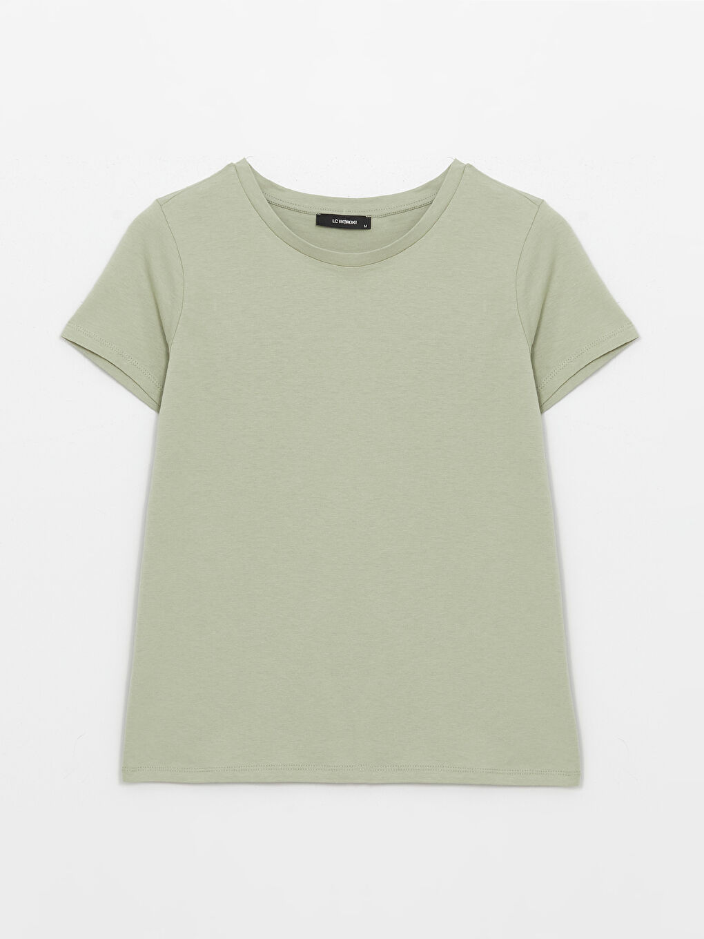 Yeşil Bisiklet Yaka Düz Kısa Kollu Kadın Tişört-5