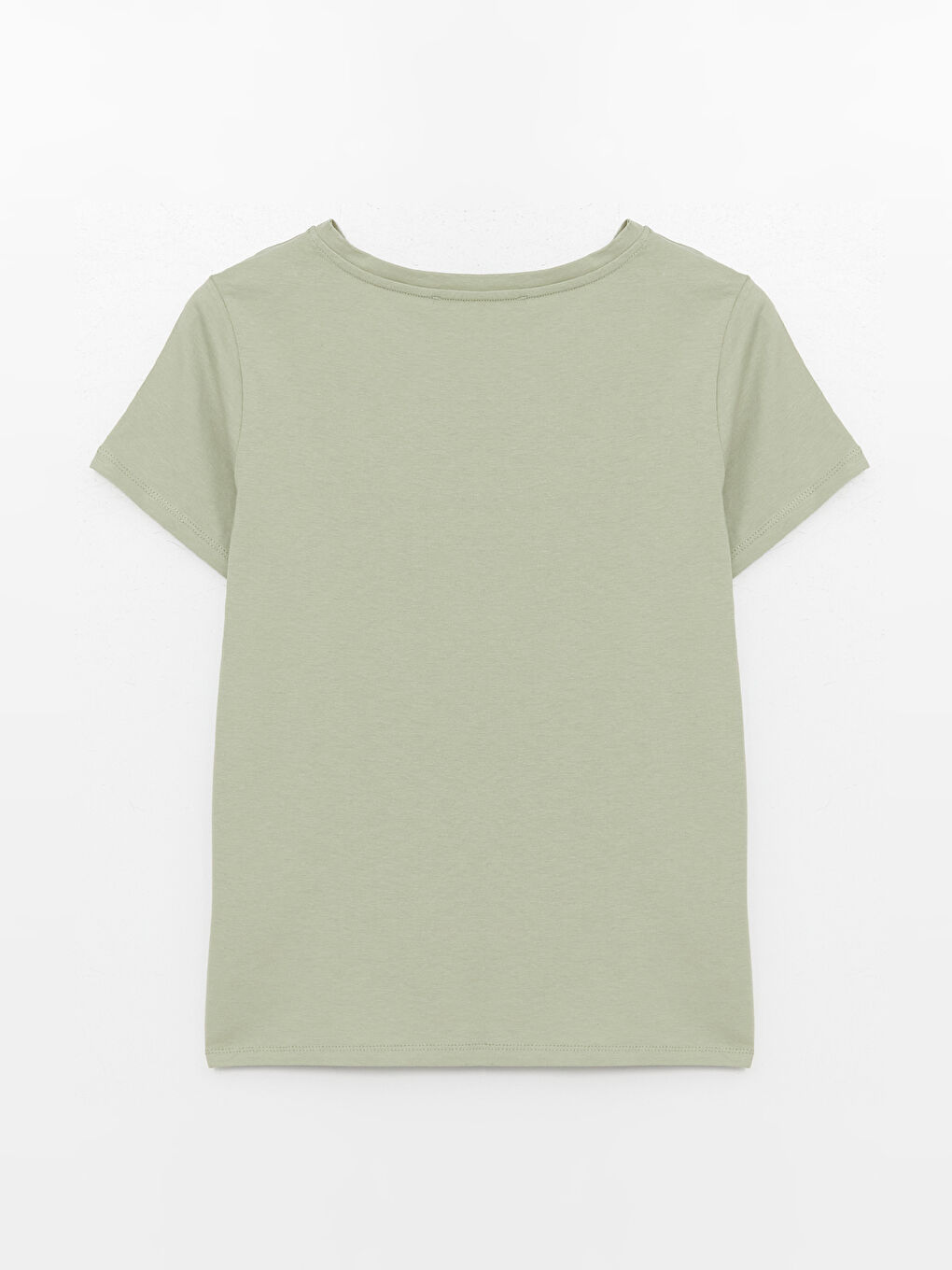 Yeşil Bisiklet Yaka Düz Kısa Kollu Kadın Tişört-6