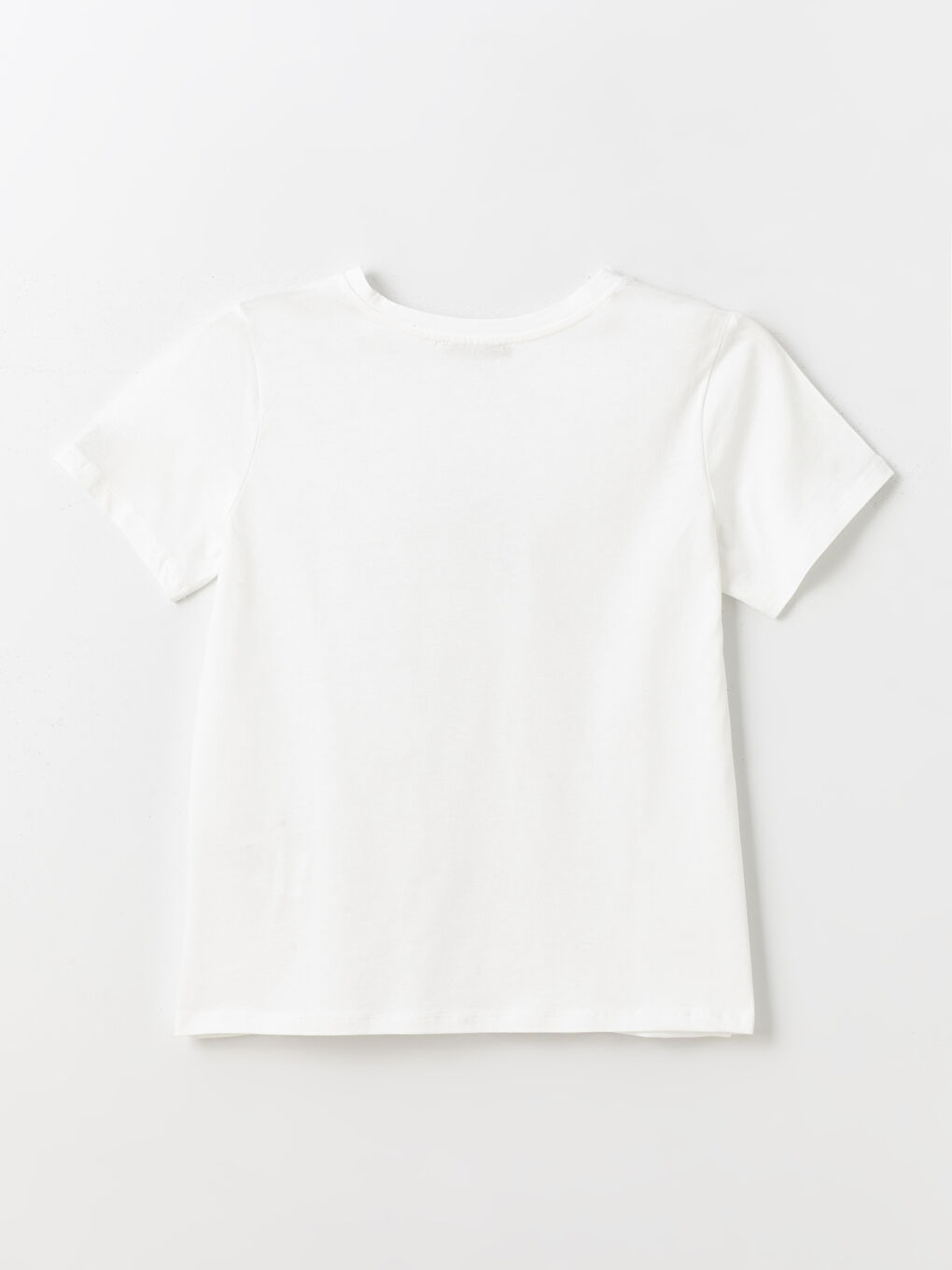 Beyaz Bisiklet Yaka Baskılı Kısa Kollu Kadın Tişört-6