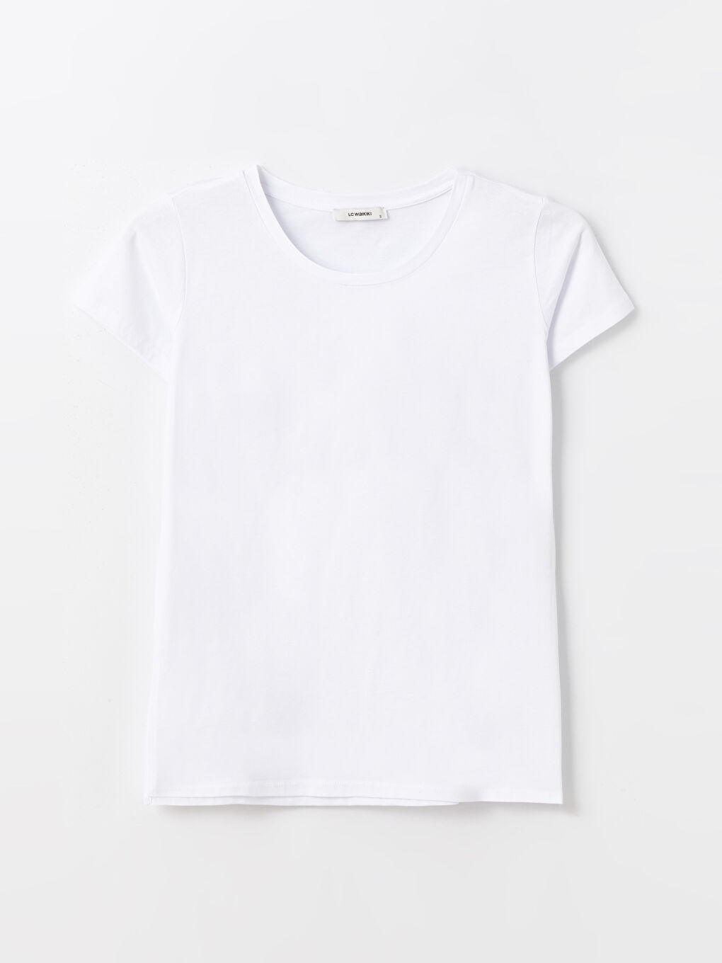 Beyaz Bisiklet Yaka Düz Kısa Kollu Kadın Tişört-5