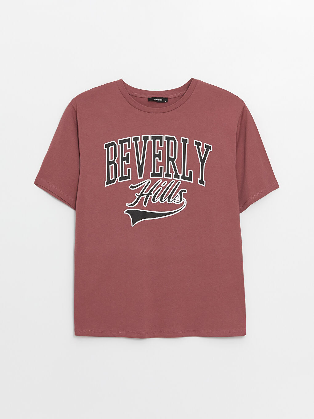 Pembe Bisiklet Yaka Baskılı Kısa Kollu Oversize Kadın Tişört-5