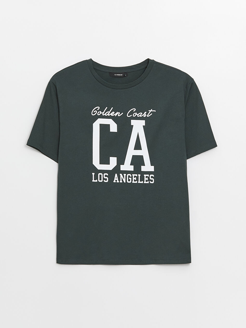 Yeşil Bisiklet Yaka Baskılı Kısa Kollu Oversize Kadın Tişört-5