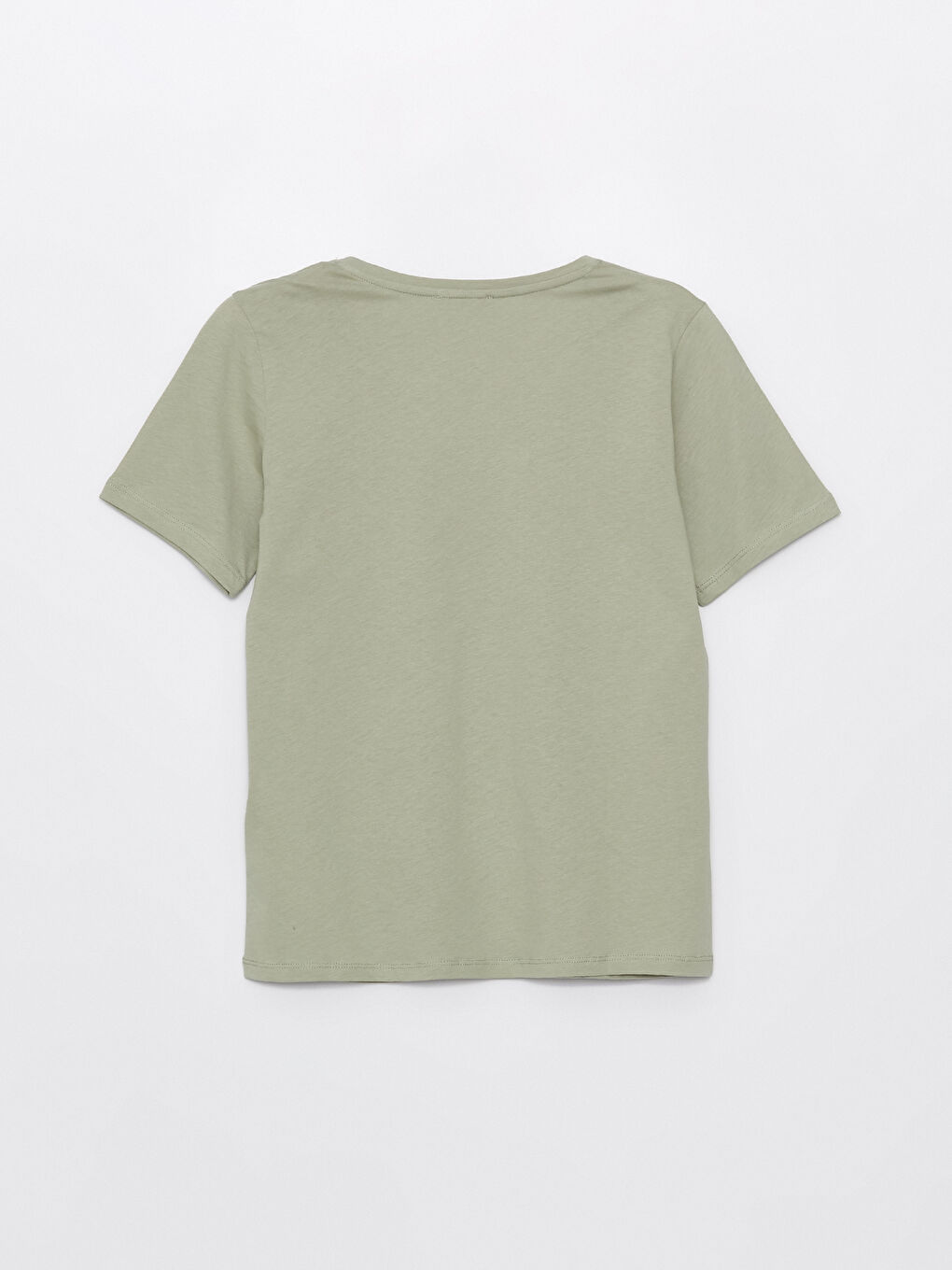 Yeşil V Yaka Düz Kısa Kollu Kadın Tişört-6