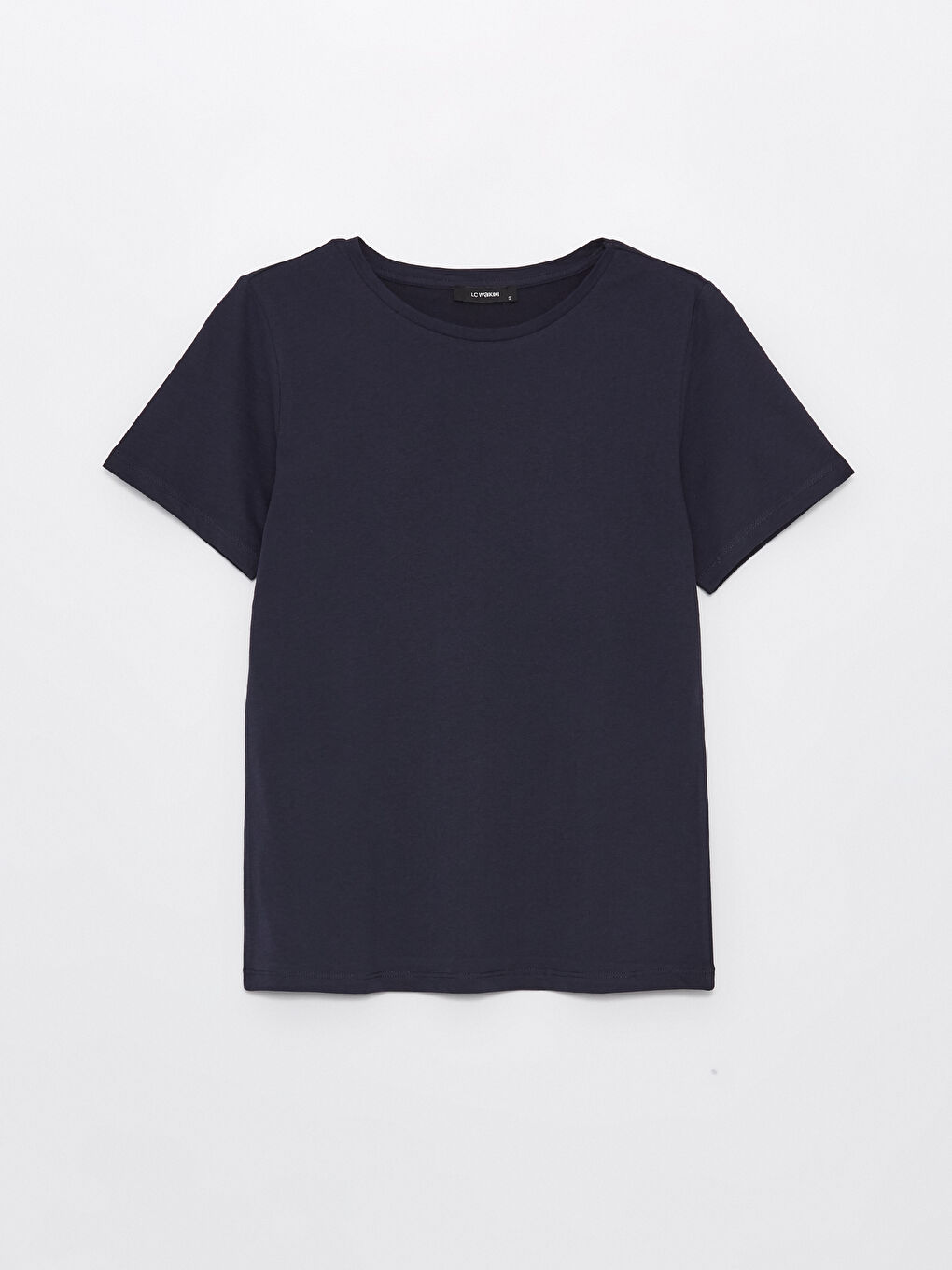 Lacivert Bisiklet Yaka Düz Kısa Kollu Kadın Tişört-5