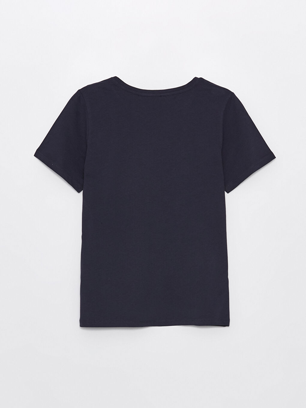 Lacivert Bisiklet Yaka Düz Kısa Kollu Kadın Tişört-6