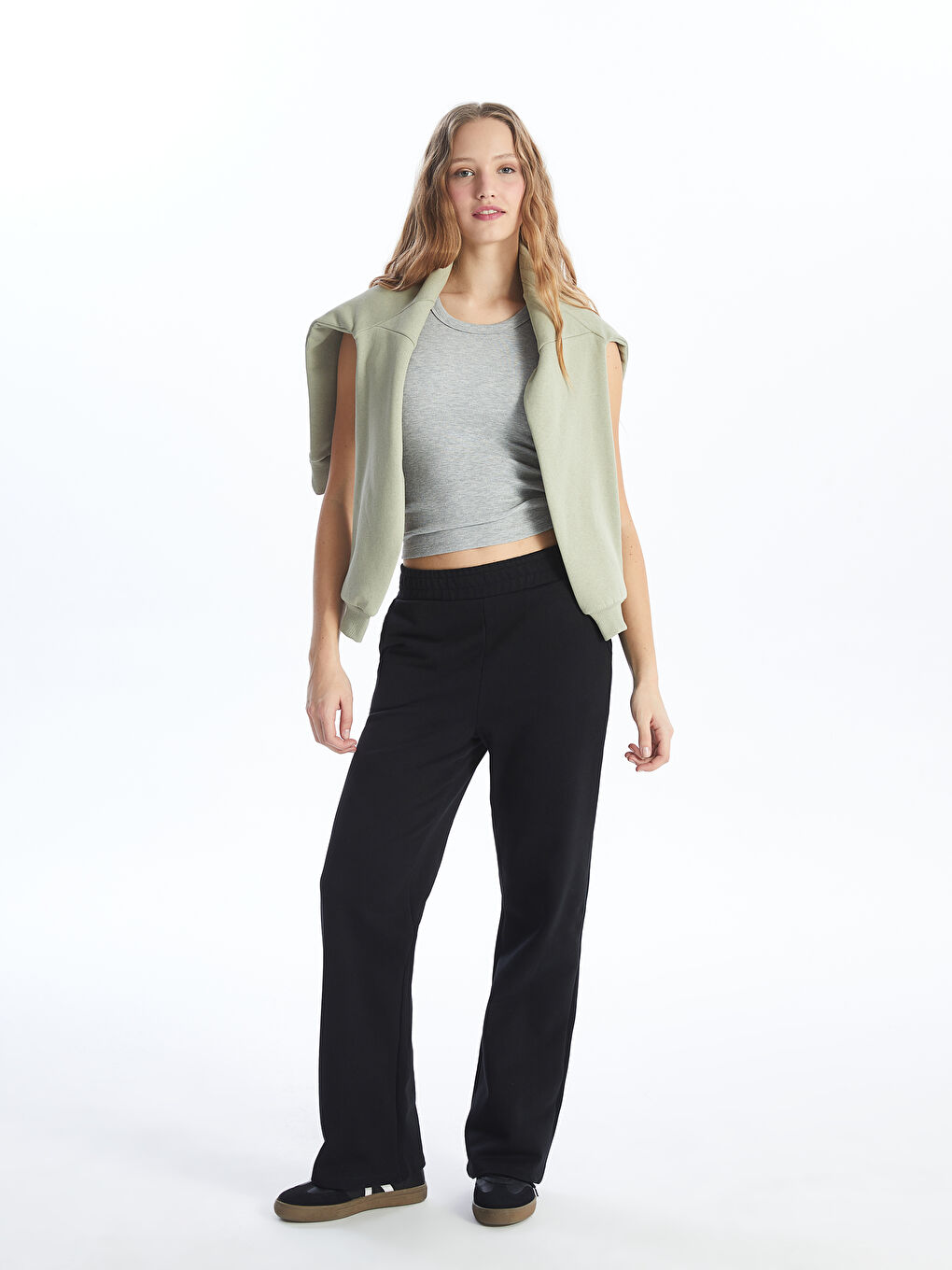 Siyah Kadın Beli Lastikli Düz Eşofman Altı