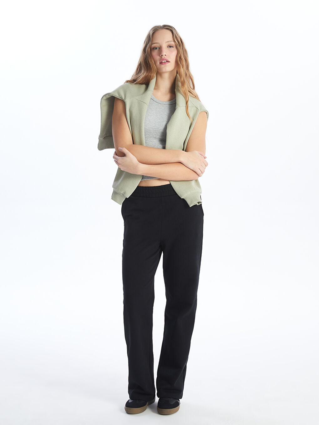 Siyah Kadın Beli Lastikli Düz Eşofman Altı-2