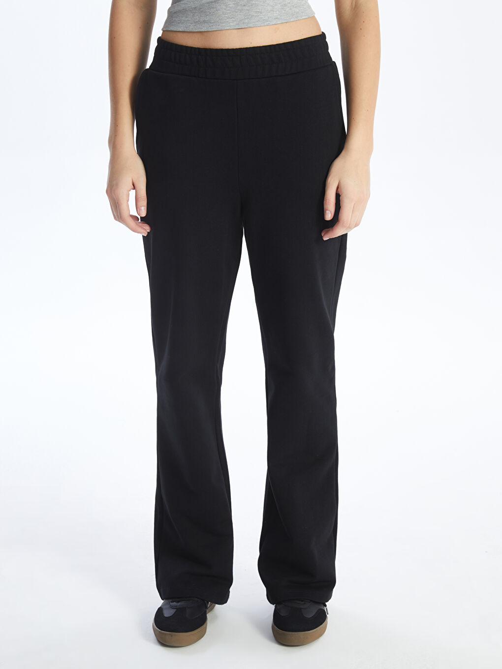 Siyah Kadın Beli Lastikli Düz Eşofman Altı-4