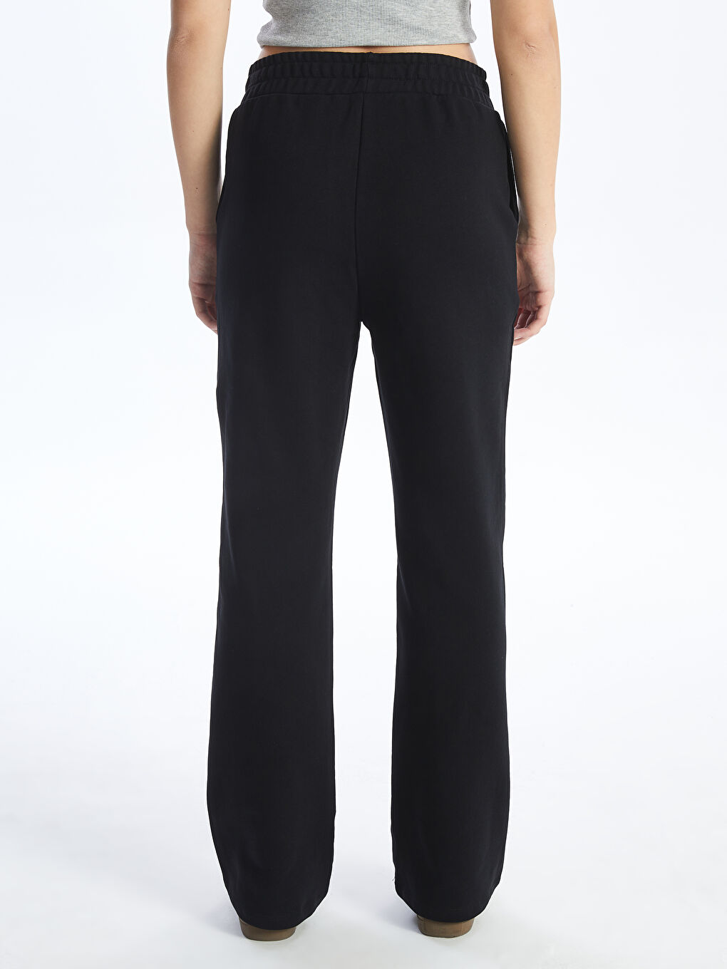 Siyah Kadın Beli Lastikli Düz Eşofman Altı-8