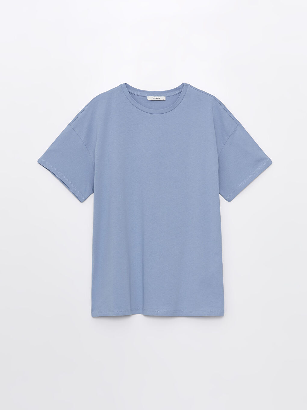 Mavi Bisiklet Yaka Düz Kısa Kollu Oversize Kadın Tişört-5