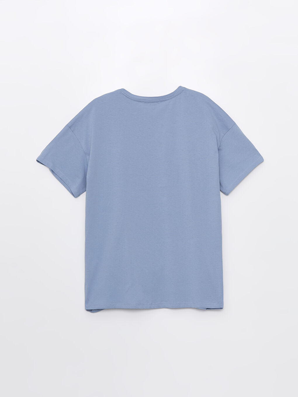 Mavi Bisiklet Yaka Düz Kısa Kollu Oversize Kadın Tişört-6