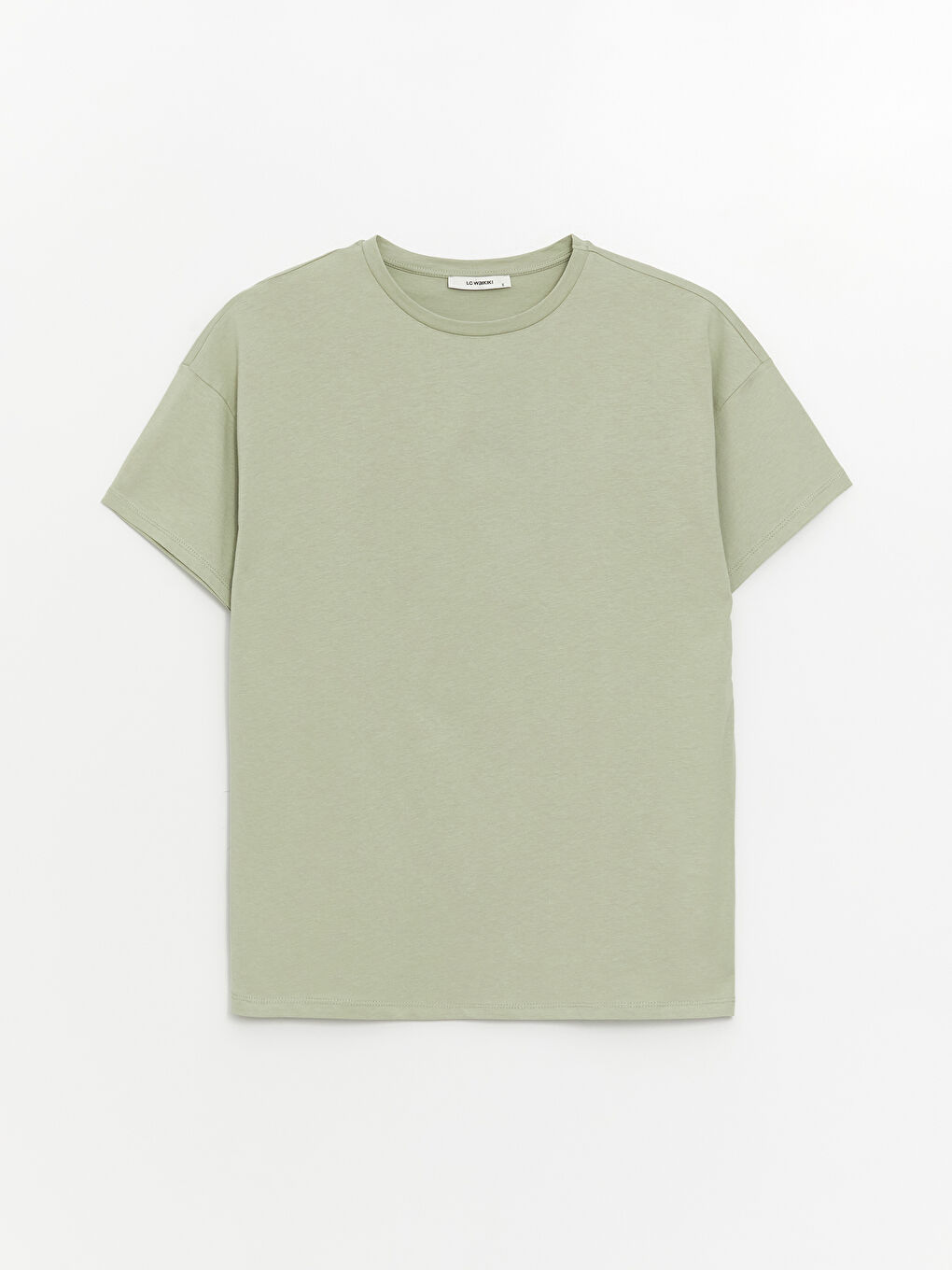 Yeşil Bisiklet Yaka Düz Kısa Kollu Oversize Kadın Tişört-5