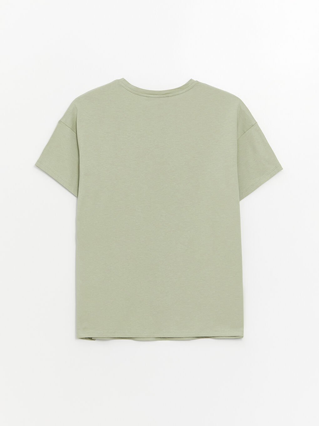 Yeşil Bisiklet Yaka Düz Kısa Kollu Oversize Kadın Tişört-6