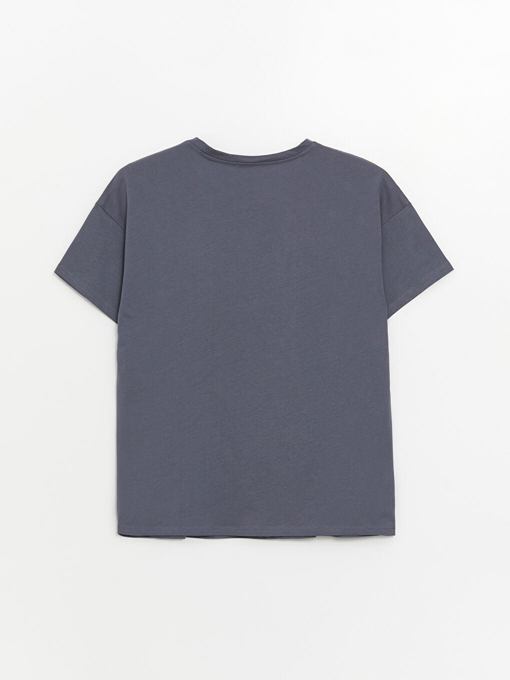 Gri Bisiklet Yaka Düz Kısa Kollu Oversize Kadın Tişört-6