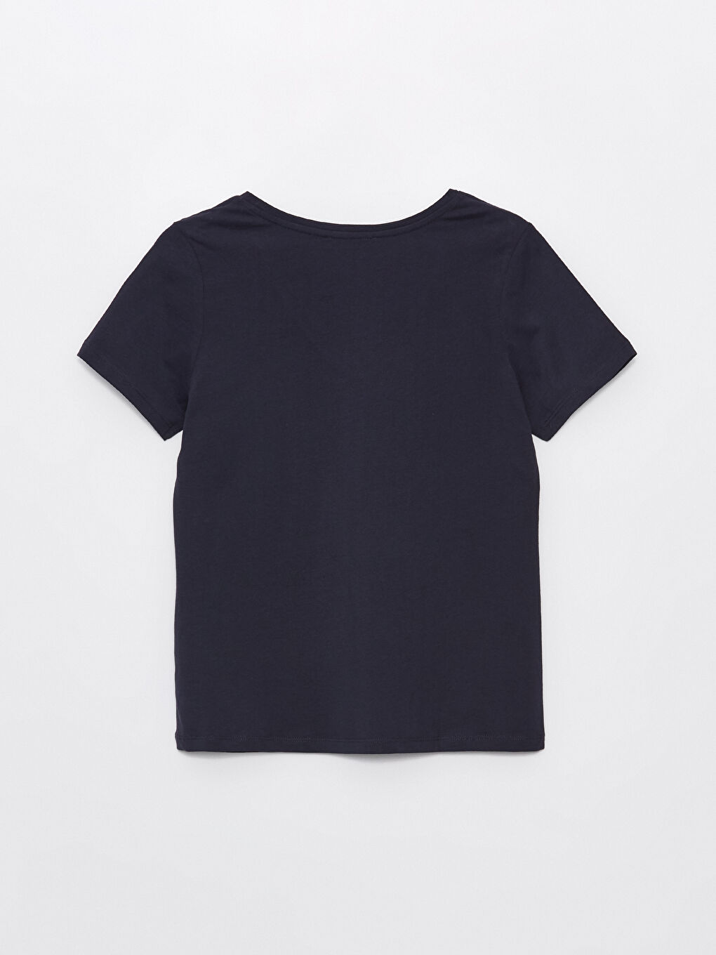 Lacivert V Yaka Düz Kısa Kollu Kadın Tişört-6