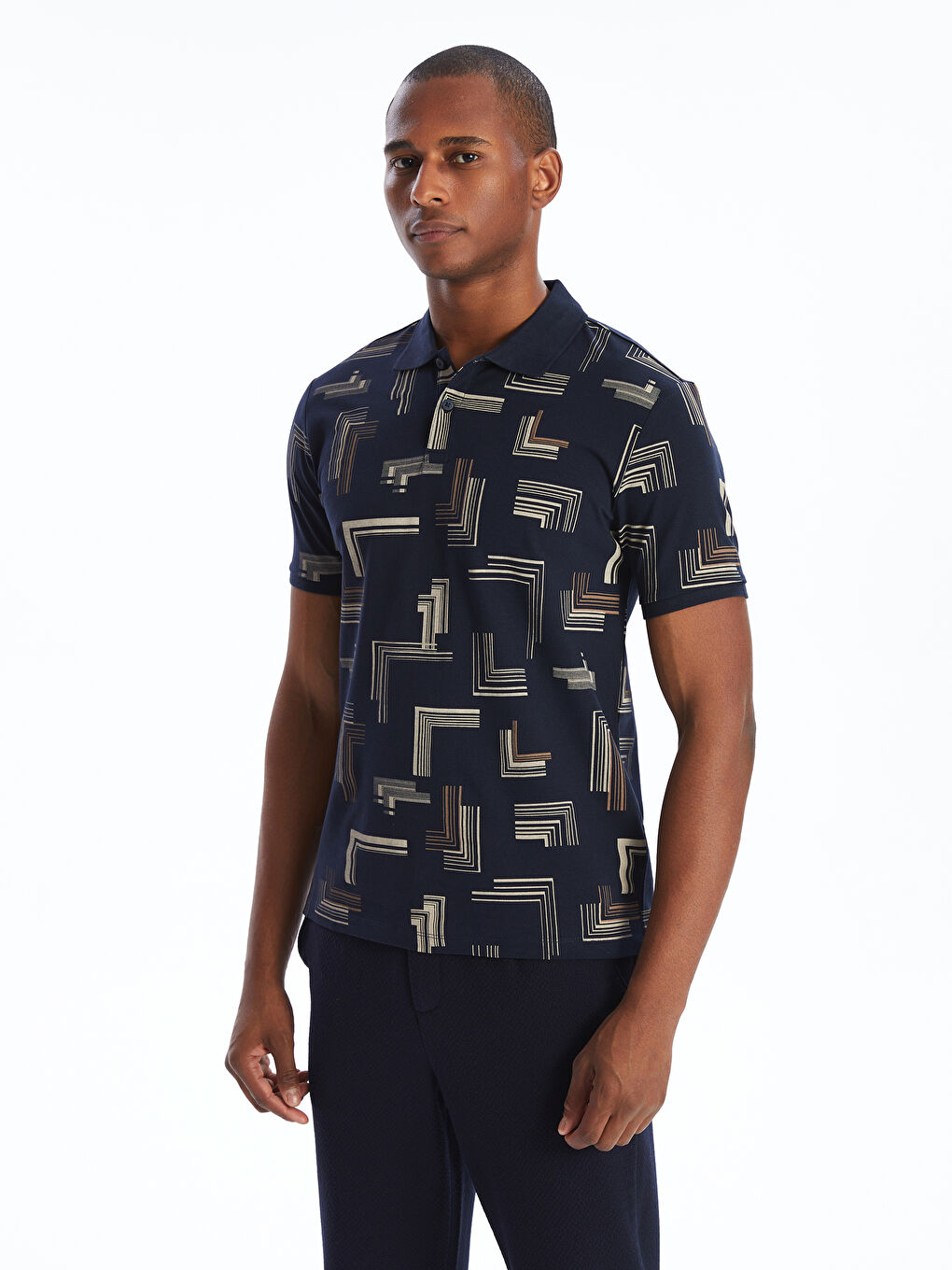 Polo Neck Short Sleeve Patterned Pike Men's T-shirt -S4JT24Z8-RFH