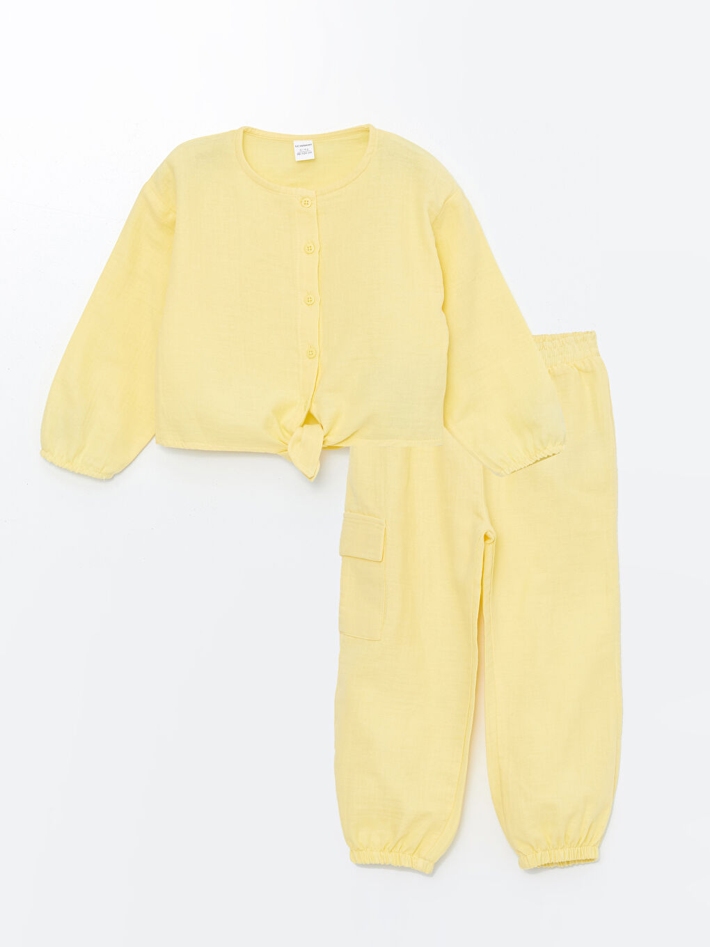 Sarı Bisiklet Yaka Uzun Kollu Kız Bebek Bluz ve Pantolon 2'li Takım