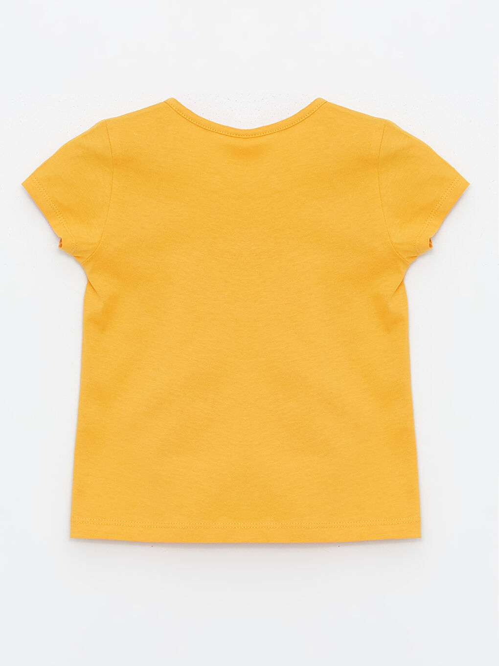 Сәби қыздарға арналған дөңгелек жағалы қысқа жеңді принтті футболка-1