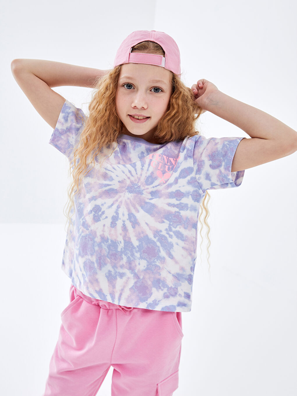 Crew Neck Batik Patterned Girl's Crop T-Shirt -S4JU01Z4-F9C