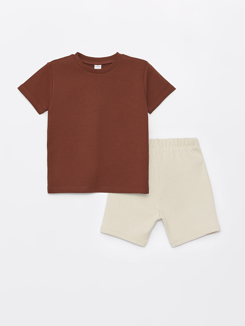 Kahverengi Bisiklet Yaka Kısa Kollu Basic Erkek Bebek Tişört ve Şort 2'li Takım