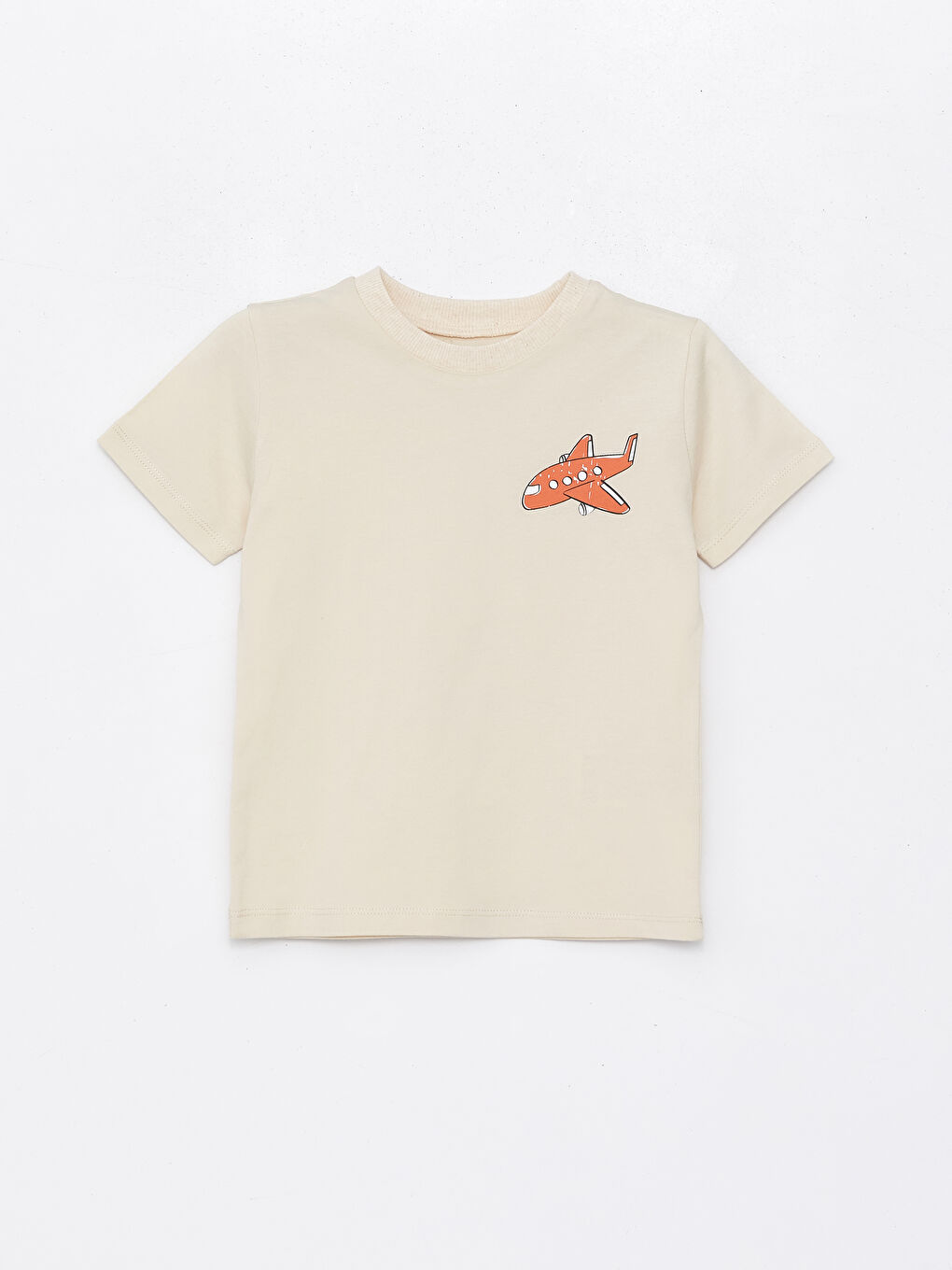 Bej Bisiklet Yaka Kısa Kollu Baskılı Erkek Bebek Tişört ve Şort 2'li Takım-1