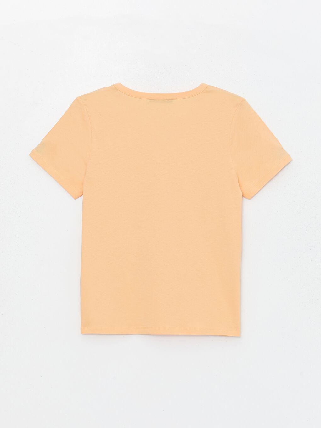 Turuncu V Yaka Düz Kısa Kollu Kadın Tişört-6