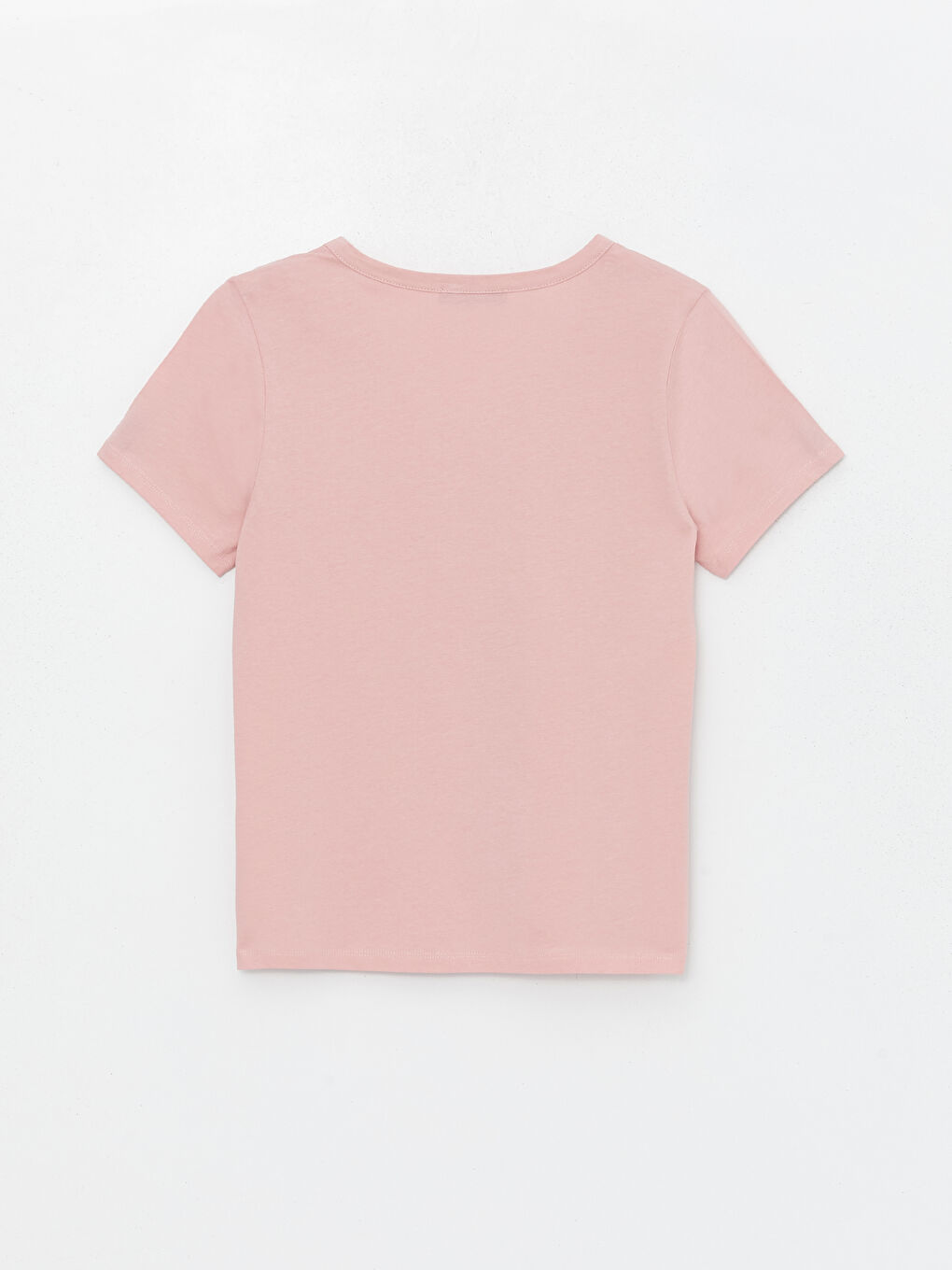 Pembe V Yaka Düz Kısa Kollu Kadın Tişört-6