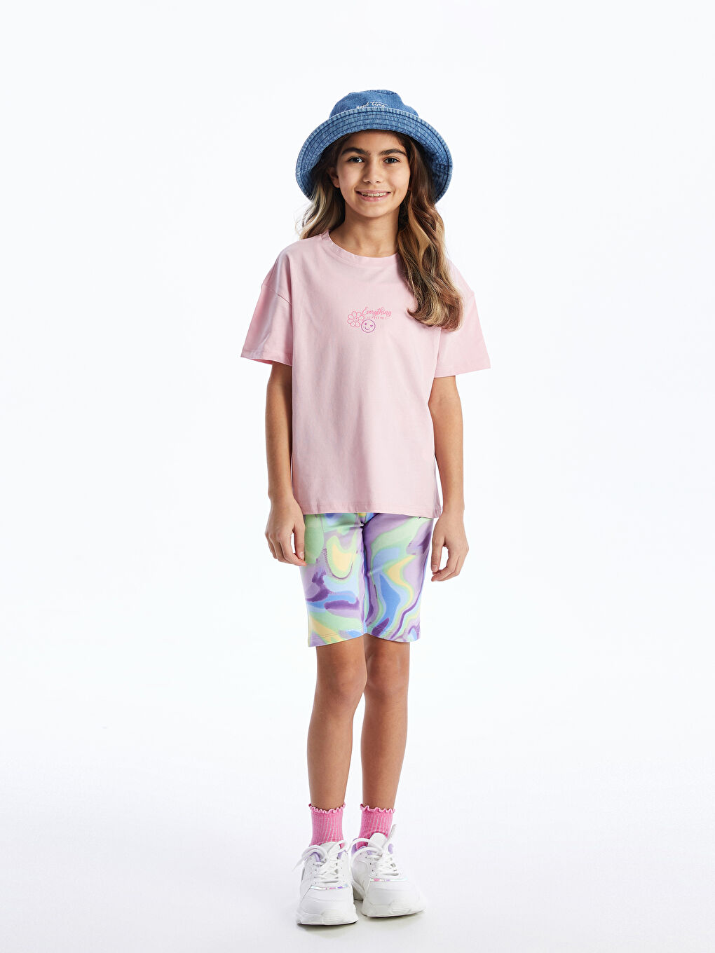 Karışık Beli Lastikli Batik Kız Çocuk Tayt-1