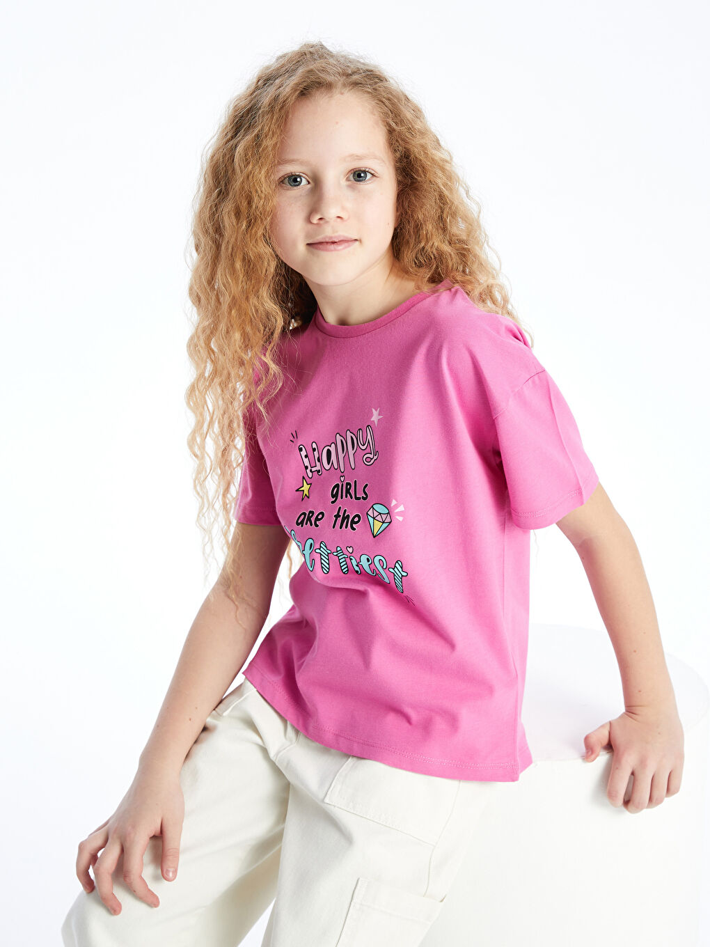 Crew Neck Printed Short Sleeve Girls' T-Shirt