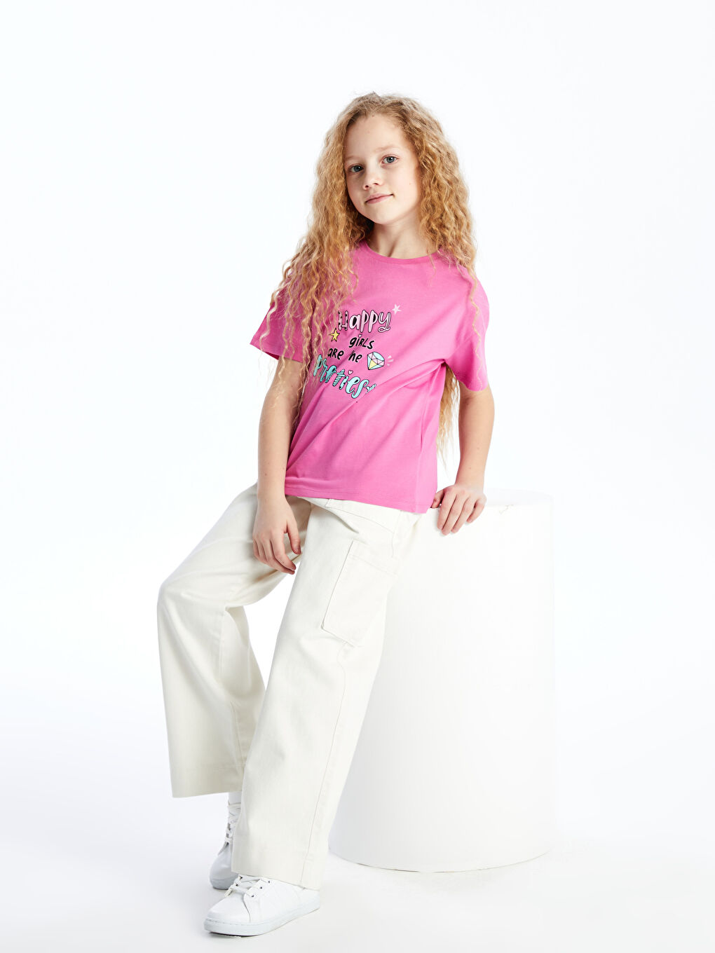 Crew Neck Printed Short Sleeve Girls' T-Shirt-1