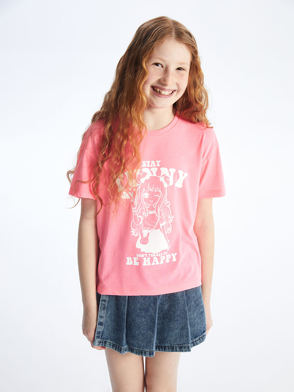 Pembe Bisiklet Yaka Baskılı Kısa Kollu Kız Çocuk Tişört