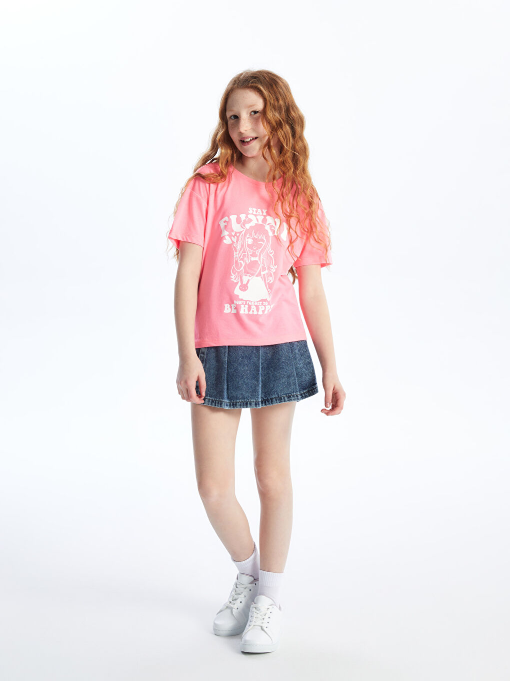 Pembe Bisiklet Yaka Baskılı Kısa Kollu Kız Çocuk Tişört-1