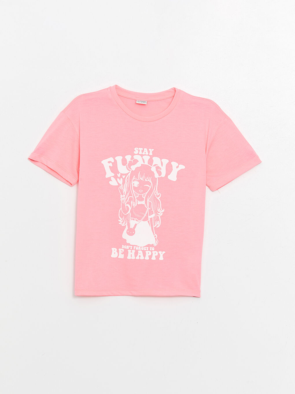 Pembe Bisiklet Yaka Baskılı Kısa Kollu Kız Çocuk Tişört-2