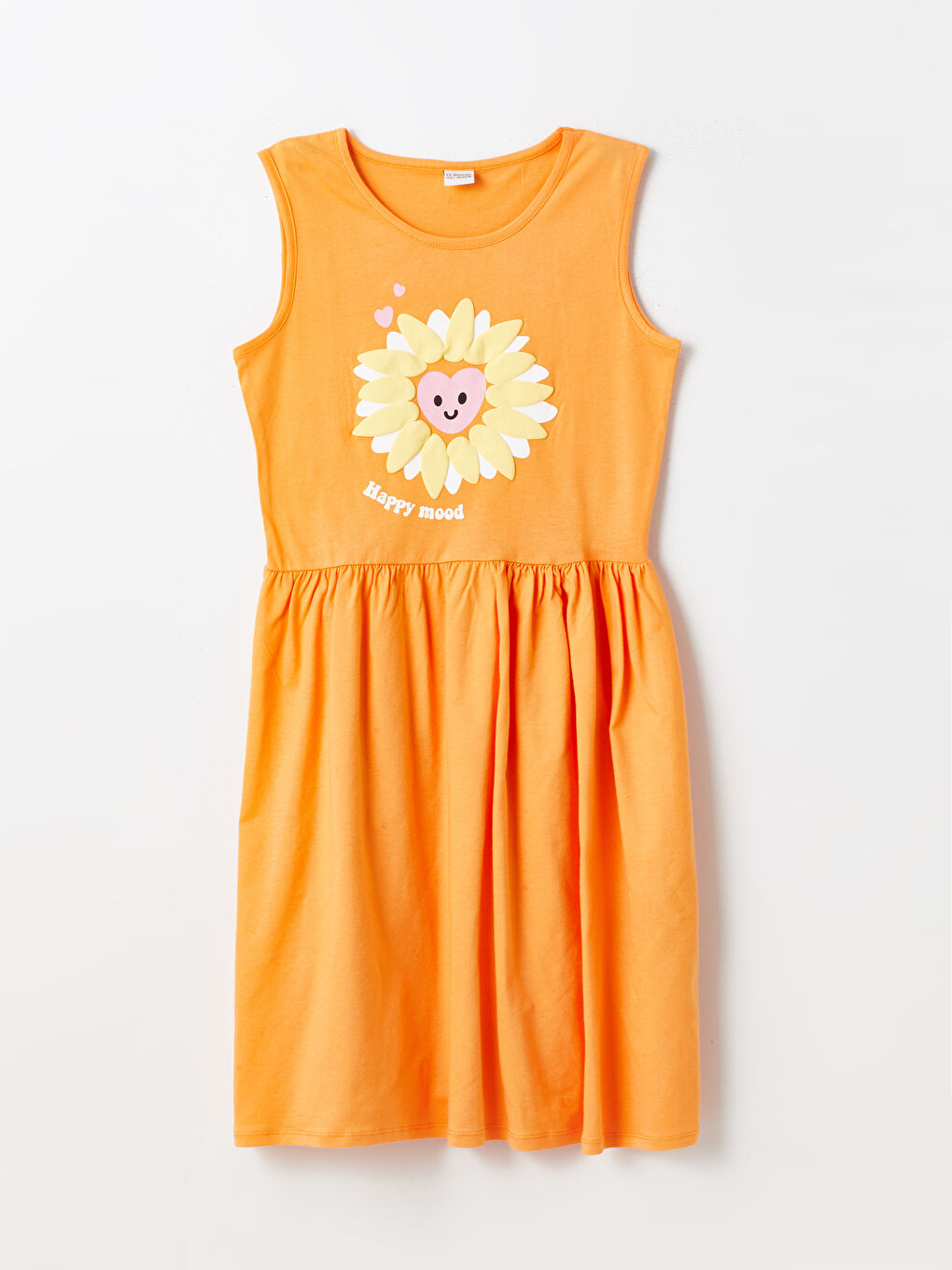 Turuncu Bisiklet Yaka Baskılı Kız Çocuk Elbise