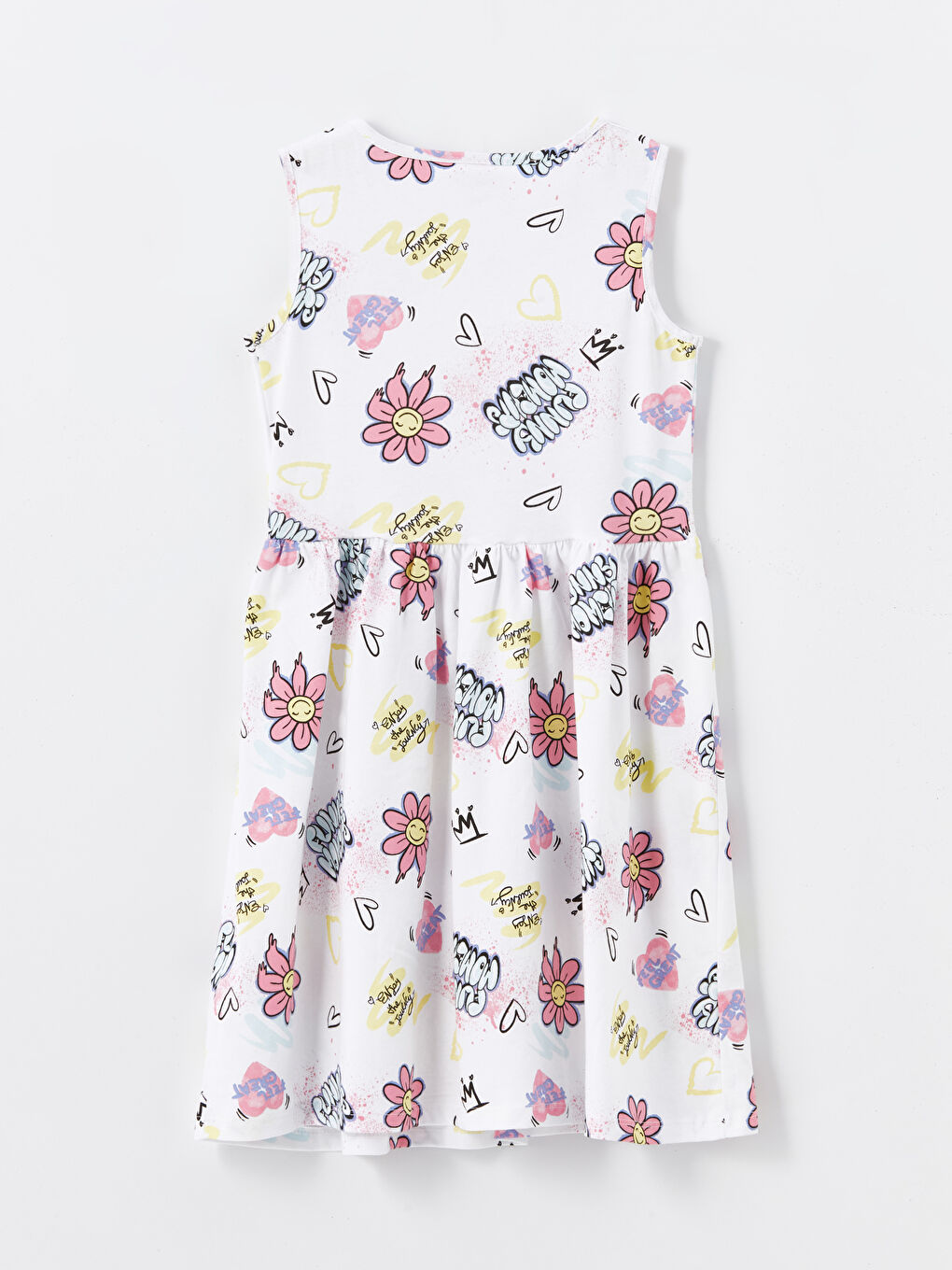 Ekru Bisiklet Yaka Baskılı Kız Çocuk Elbise-1