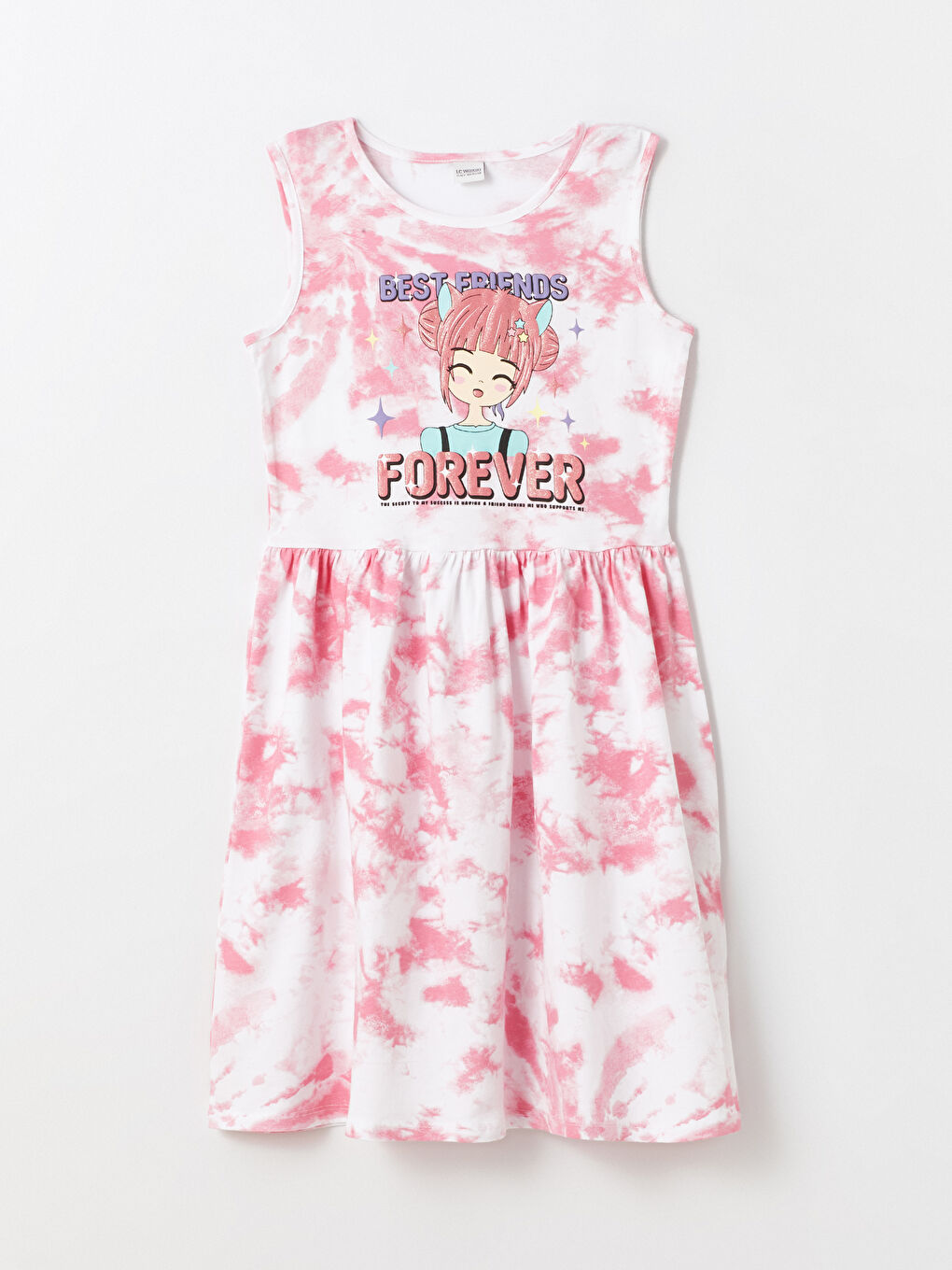 Beyaz Bisiklet Yaka Baskılı Kız Çocuk Elbise